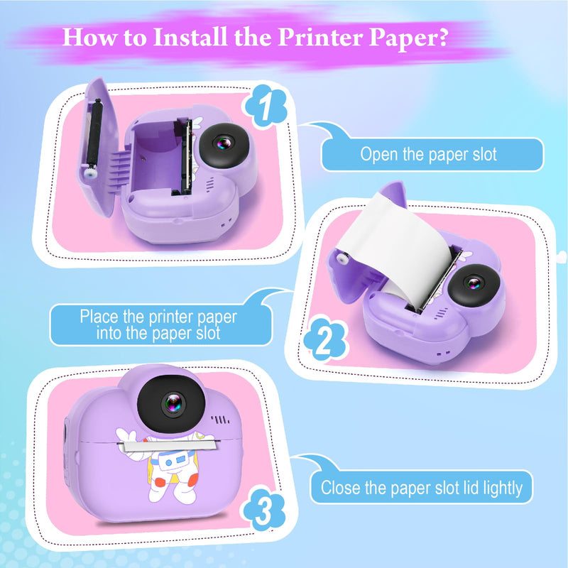 Kids Digital Camera Instant Print, Portable Instant Camera for Girls, Ages 3-10 (Purple) Purple