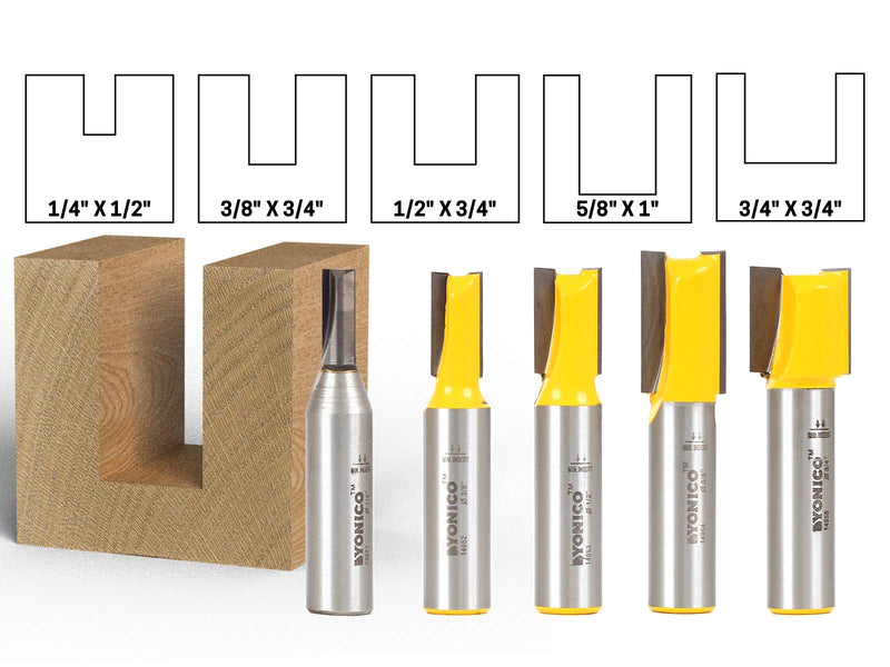 YONICO Straight Router Bits Set 5 Bit 1/2-Inch Shank 14522 5 Bit Set - 1/2" Shank