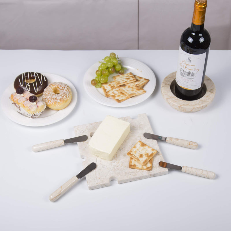 Creative Home Natural Champagne Marble Set of 4 Pieces Cheese Butter Spreaders, 0.8" Diam. x 5.5" H, Beige (74107)