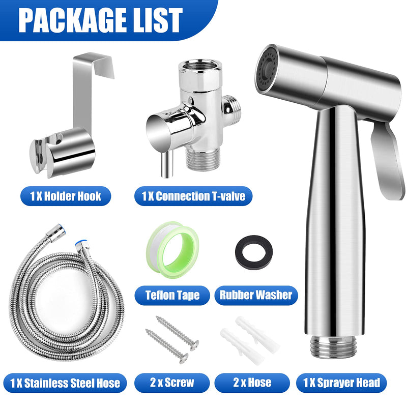 Bidet Toilet Sprayer Kit, Handheld Stainless Steel Baby Diaper Cloth Washer and Full Pressure Leakproof Pet Shower Sprayer
