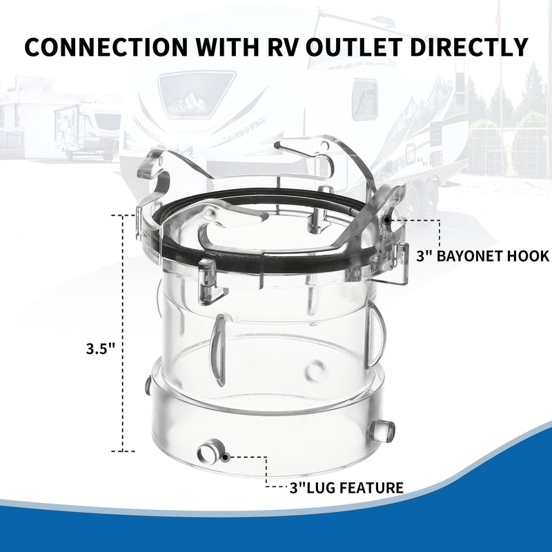 3.5" RV Clear Sewer Hose Adapter Sewer Hose Extender Compatible with Most Brands of Bayonet/Lug Adapter Polycarbonate Made UV-Resistant(1Pack) Clear(8044) 3.5 - Inch