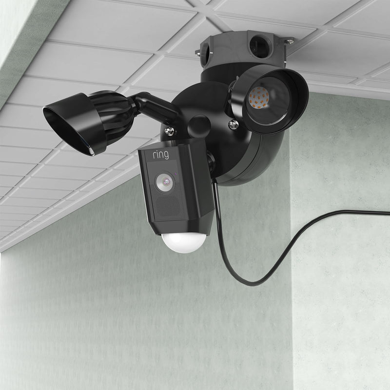 Outdoor Camera Eave Mount Bracket Compatible with R-ing Floodlight Cam Wired Pro/Plus, Blink Wired Floodlight and WYZE Floodlight v2,REOLINK Elite Floodlight WiFi Cameras (Black) Black