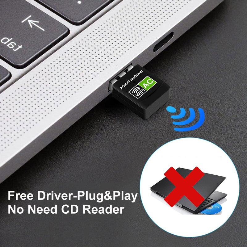 Driver Free USB WiFi Adapter for Desktop PC 600Mbps Dual Band 2.4G 5.8G Wireless Network Adapter, Wi-Fi Dongle Compatible with Windows 11/10/8/7/XP/Vista-Black