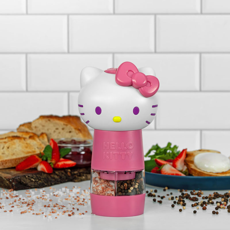 Uncanny Brands Sanrio Hello Kitty Salt and Pepper Grinder – Dual Chamber Electric Mill with Adjustable Coarseness and LED Light – Battery Powered