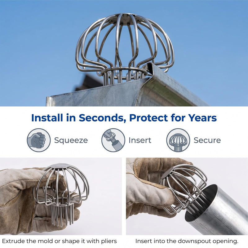 Gutter Downpipe Protection 50 mm, Thickened Downpipe Protection, Stainless Steel Silver Leaf Catcher, Downpipe Metal Downpipe Filter, Leaf Catcher Basket, Gutters, Leaf Protection, Sieve for Roof