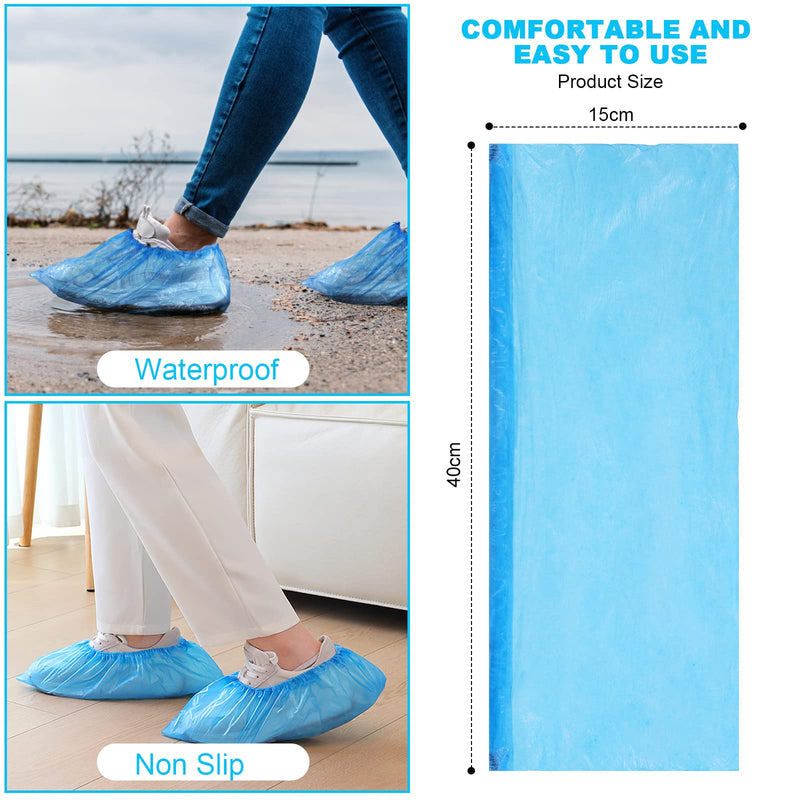 flintronic 100 Pieces CPE Plastic Shoe Covers, Eco-Friendly Shoe Covers, Waterproof Non-Slip Dust Covers, Suitable for Shoes/Floors/Carpets Clean and Tidy, 50 Pairs/Blue 100 Pieces (50 Pairs)