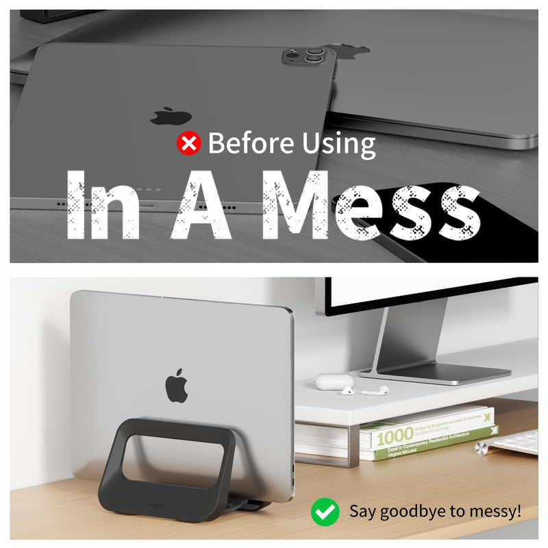 Vertical Laptop Stand for Desk,Plastics Laptop Holder Dock with Silicone Protection,Compatible with All MacBook/Surface/Samsung/HP/Dell/Chrome Book (Black) Single Black