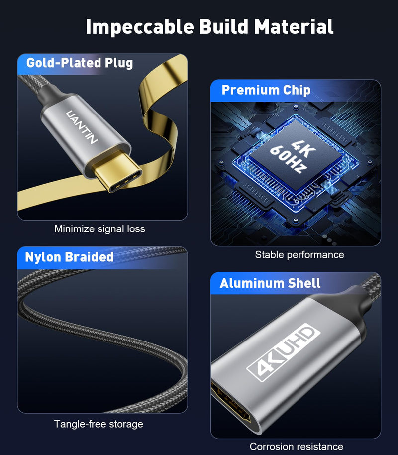 USB C to HDMI Adapter [4K@60Hz] High-Speed USB Type-C 3.1 to HDMI 2.0 Female Converter [Thunderbolt 3/4 Compatible] for iPhone 15 Series, MacBook Pro/Air, iPad, Galaxy S8-S23, Other USBC Laptop 1 Pack