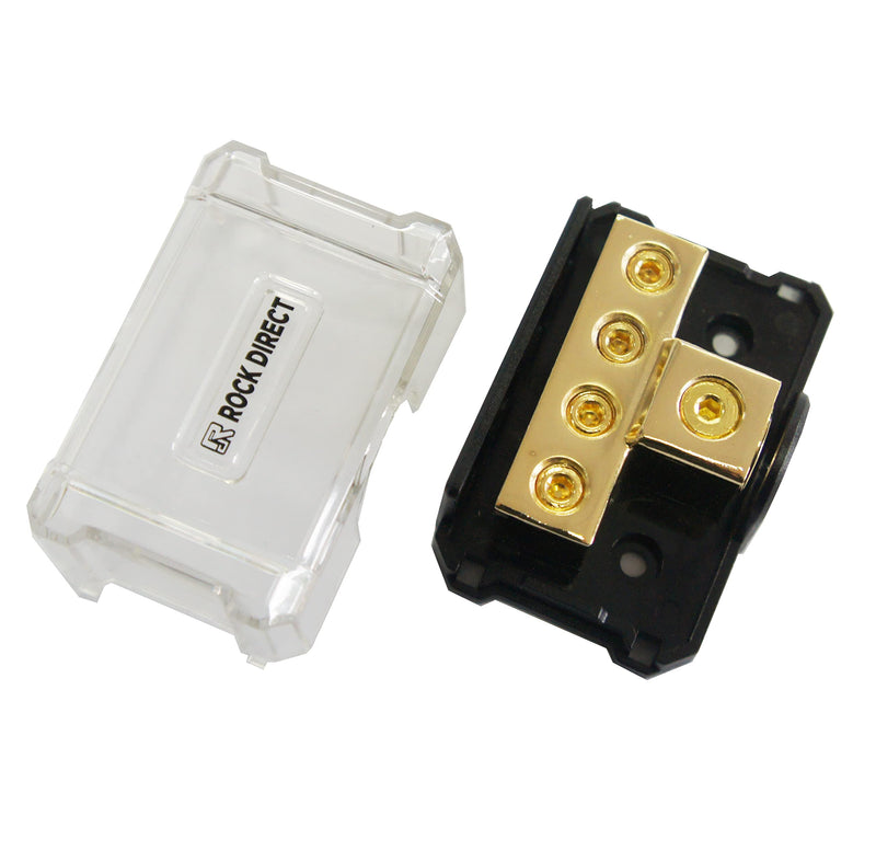 DB 4 Way Power Distribution Block, 0/2/4 AWG Gauge in, 4/8/10 Gauge Out, Car Audio Stereo Amp Distribution Connecting Block Ground Distributor Block for Car Audio Splitter （4 Way Out）