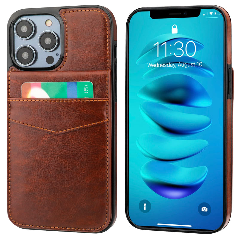 KIHUWEY Compatible with iPhone 14 Pro Max Case Wallet with Credit Card Holder, Flip Premium Leather Magnetic Clasp Kickstand Heavy Duty Protective Cover for iPhone 14 Pro Max 6.7 Inch (Brown) Brown
