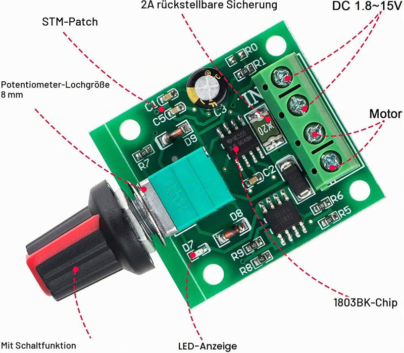 RUNCCI-YUN 6pcs 1.8V 3V 5V 6V 7.2V 12V 2A PWM Motor Speed Controller, DC Speed Controller 12V, Motor Speed Switch Controller LED Volt Regulator Speed Controller