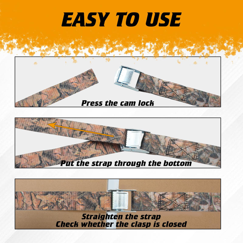 1" x 12' Lashing Straps Cargo Tie-Down Strap Up to 900lbs, 6pk Cam Buckle Tie Down Strap for Cargo Lashing, with Carrying Bag, Camouflage