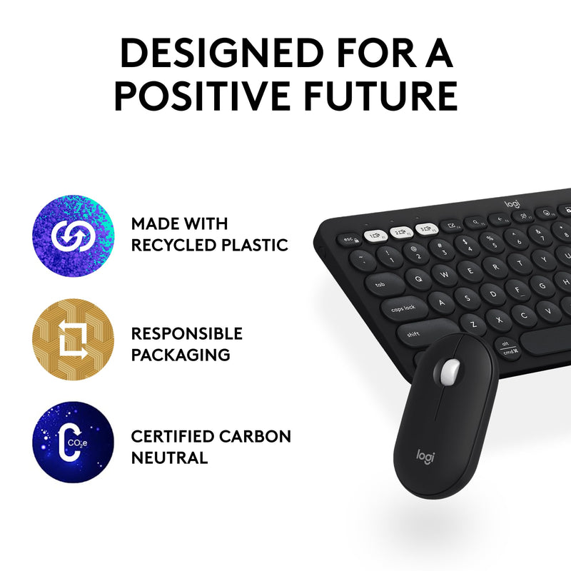 Logitech Pebble 2 Combo, Wireless Keyboard and Mouse, Quiet and Portable, Customizable, Logi Bolt, Bluetooth, Easy-Switch for Windows, macOS, iPadOS, Chrome - Black