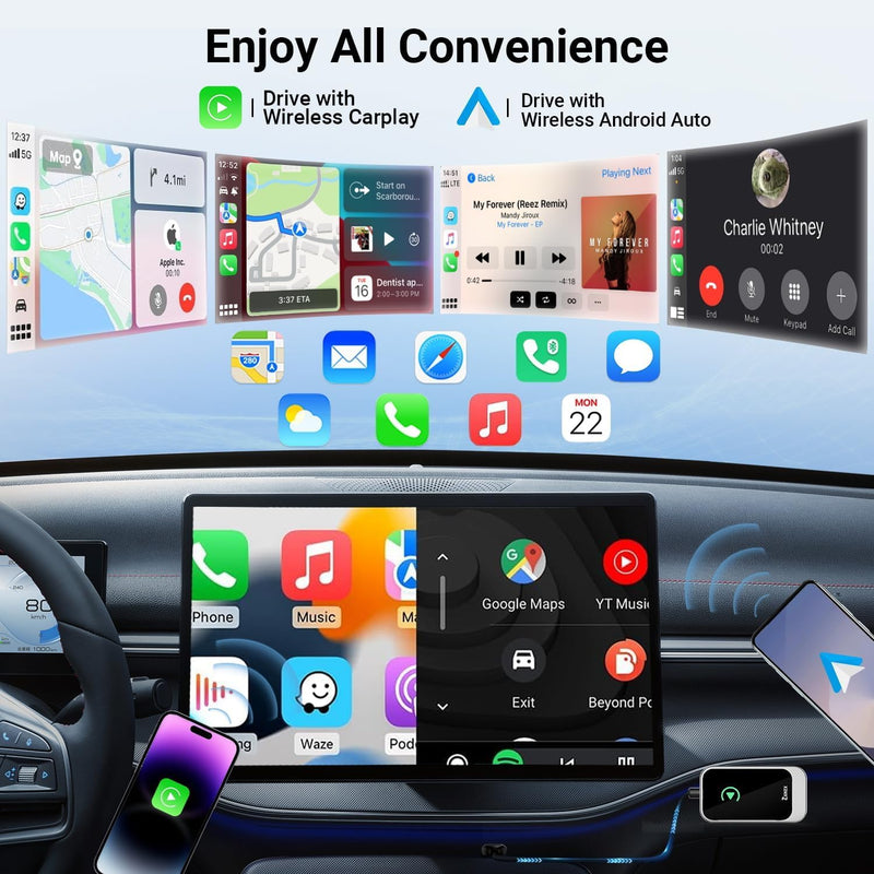 Wireless Carplay Adapter, Plug and Play 2-in-1 Carplay Wireless Adapter for Apple and Android, Wireless Adapter CarPlay Dongle Fits for Factory Wired CarPlay Cars from iOS10+ Black