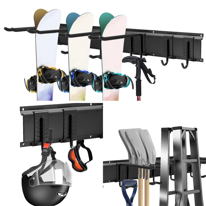 Sinoer Garage Tool Management Wall Rack, Garage Wall Management Storage Rack with 6 Adjustable Metal Hooks, Hanger for Ski Equipment, Garden Tools, Chairs, Brooms, Mops, Rakes, Garden Tools 32 Inch 2 Panel and 6 Hooks