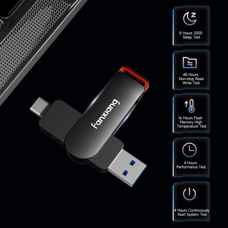 fanxiang 512GB Flash Drive Up to 560MB/s External SSD,Type C & USB-A 3.2 Gen 2, Thumb Drive,Memory Stick for iPhone15/16/PS4/Android Phone/Windows/Mac