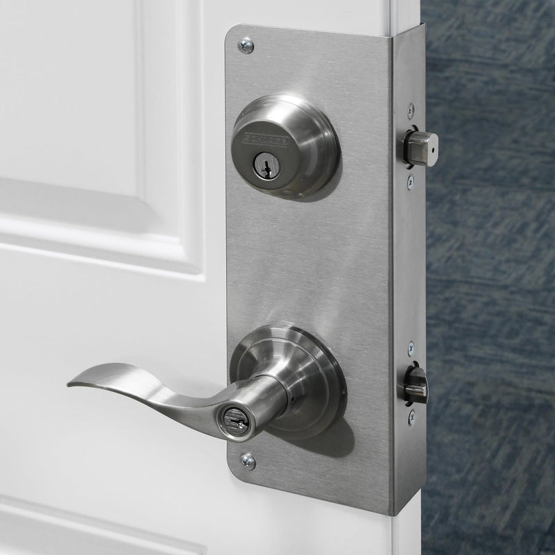 Prime-Line U 10546 Stainless Steel Lock and Door Reinforcement Plate for 1-3/4 In. Thick Doors, Stainless Steel Finish (Single Pack) 1 Pack