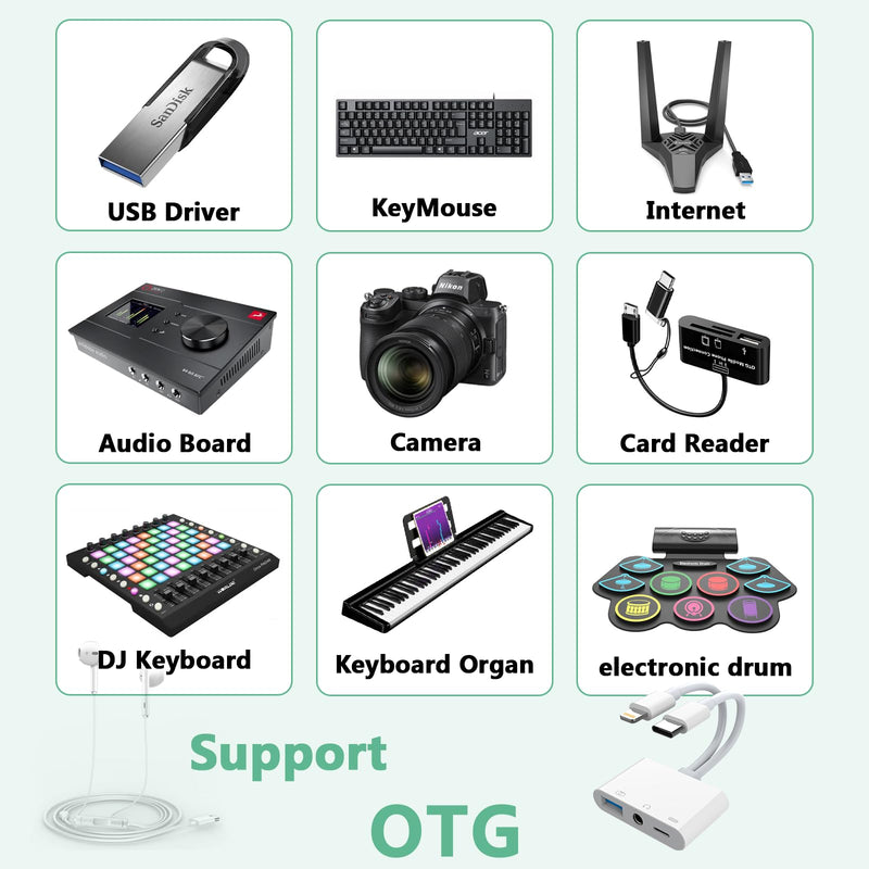 Lightning + USB C to Aux Audio Headphone Jack Adapter,Multi USB OTG Camera Adapter+3.5mm Earphone Jack+Type-C Earphone/Charge Port,Phone Splitter for iPhone 15/14/13,Samsung,iPad,Huawei,Flash Drive
