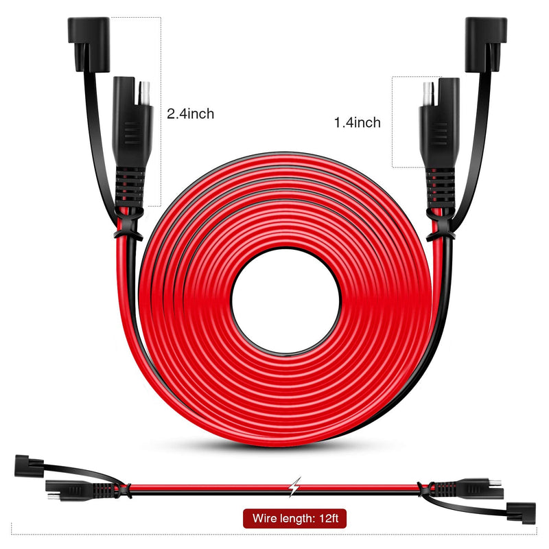 Nilight 2PCS 12FT SAE to SAE Extension Cable DC Extension Cord 16AWG 2 Pin Wire Harness with 12V-24V Quick Connect/Disconnect SAE Connector with Dust Cap (50037R-B) 2Pcs 12FT SAE Extension Cable