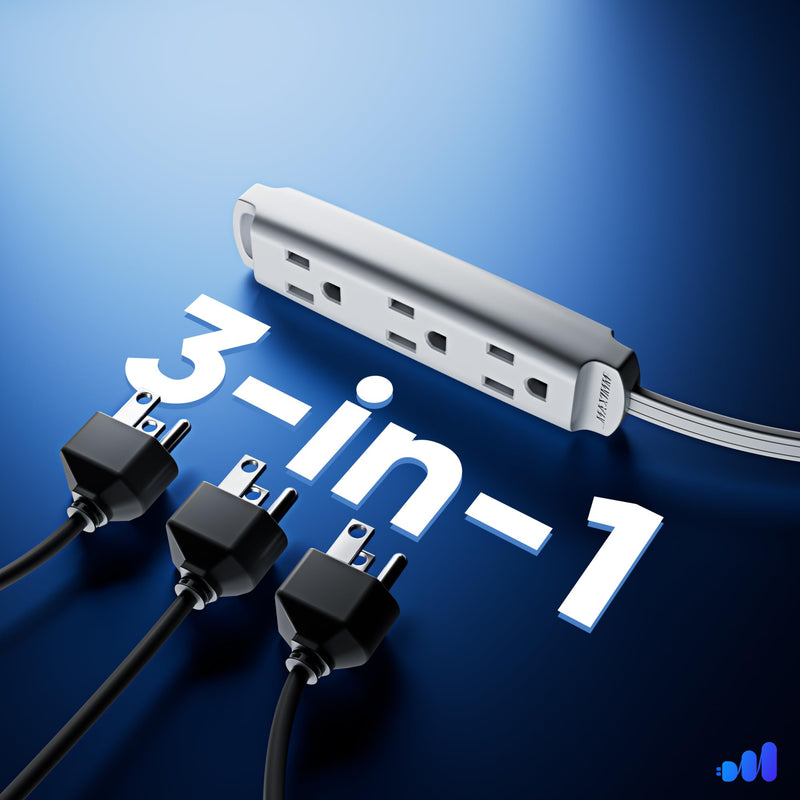 Maximm 360 Degree Rotating Flat Extension Cord 25 Ft Multi 3 Outlet Power Cord with Mounting Bracket, Grounded 16 AWG UL Certified, White 25 Feet
