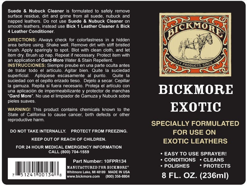 Bickmore Exotic 8oz - Specially Formulated Leather Spray Used to Clean Condition Polish and Protect Exotic Leathers & Reptile Skins 8 oz