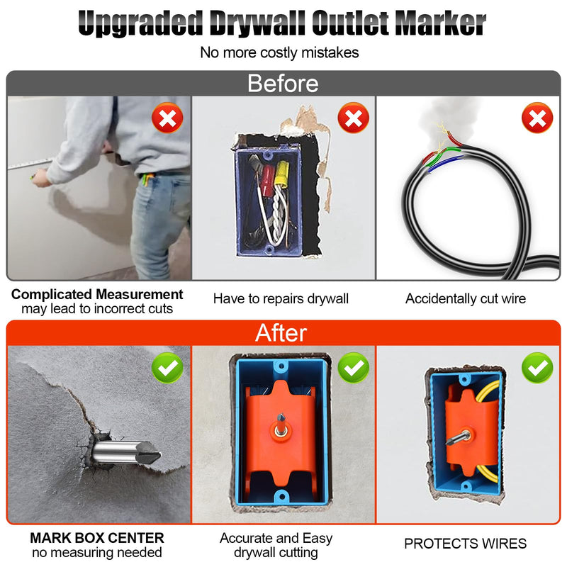 Dreyoo 12 Pack Drywall Outlet Marker with Metal Tip, No Measuring Needed Electrical Box Locator Tool, Blind Mark Drywall Cutout Tool for Single Gang Outlet Boxes, Wire Protection (Orange) Orange