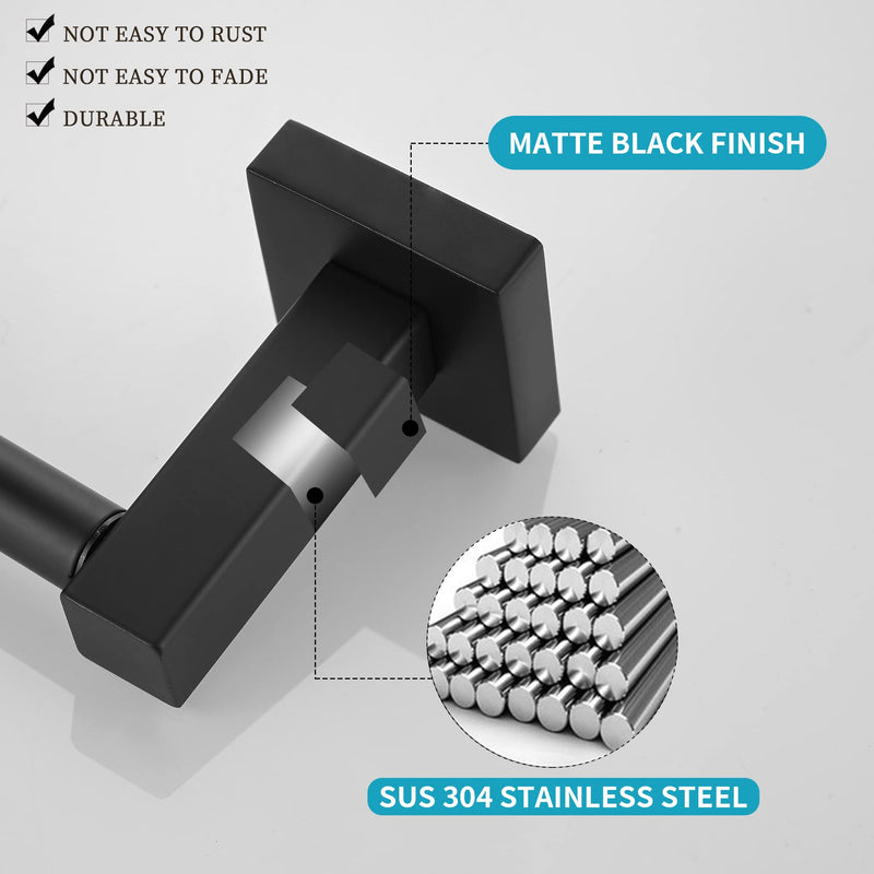 WOLIBEER Black Toilet Paper Holder Towel Ring, Matte Bathroom Hand Towel Holder Toilet Roll Holder, Modern Bath Hardware Set Wall Mounted Stainless Steel 2 Pieces