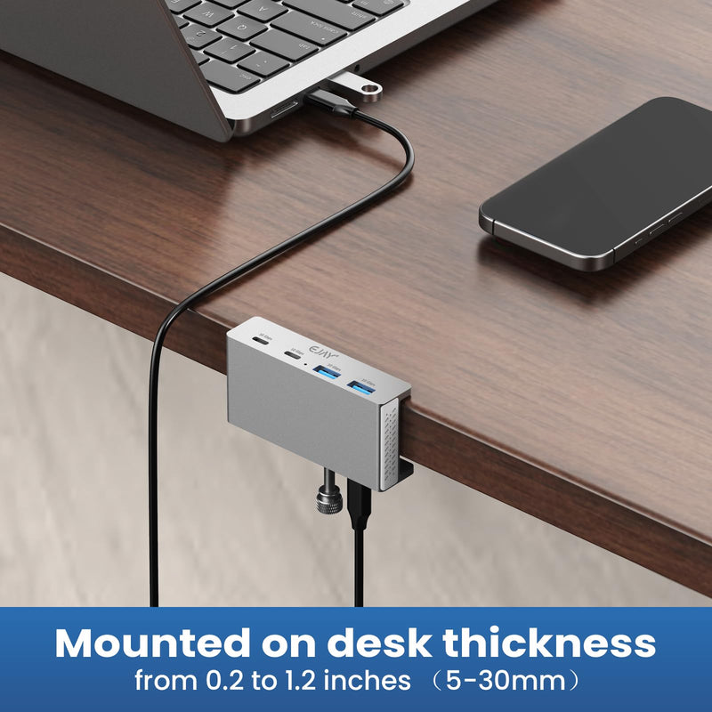 EJAY 4Ports 10Gbps USB-C HUB USB3.2 Clamp USB HUB Splitter,Mountable USB-C Adapter with Data & Power Cable for iMac 2021 and later-10Gbps(Silver) Silver