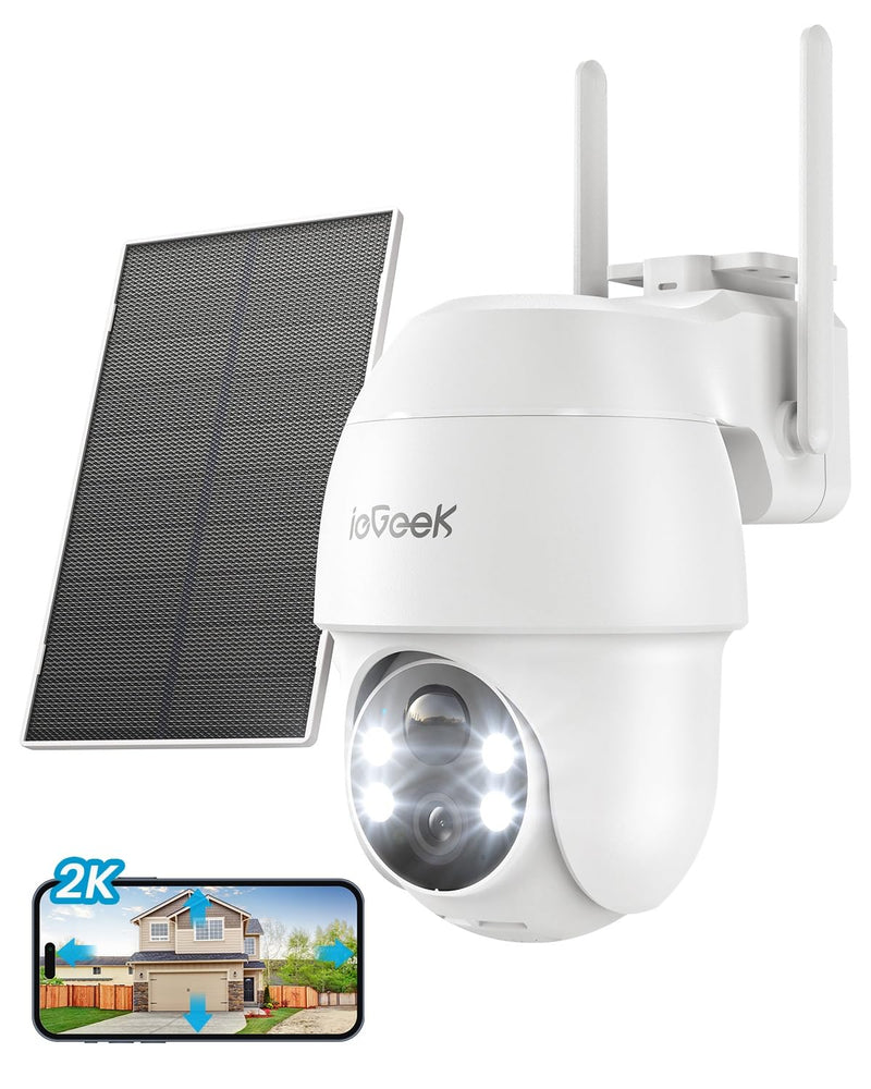ieGeek Solar Security Cameras Wireless Outdoor, 2K 2.4G WiFi Camera with Solar Panel and Battery Powered, Color Night Vision with Spotlight, 360° PTZ, 2-Way Audio, PIR Motion Sensor, no Subscription
