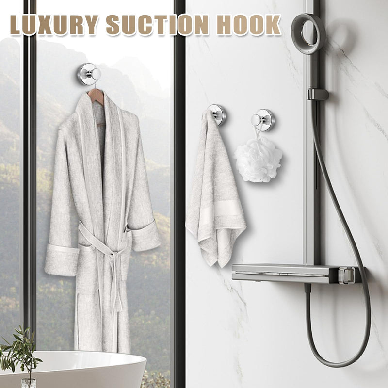 Suction Cup Hooks for Shower No-Drill Bathroom Hooks for Towels, Robes, Loofah Mountable on Bathroom Walls, Kitchen, Glass, Mirrors,Tile,Smooth Non-Porous Surfaces,Removable,4pcs,Chrome Polished 4 Chrome Polished