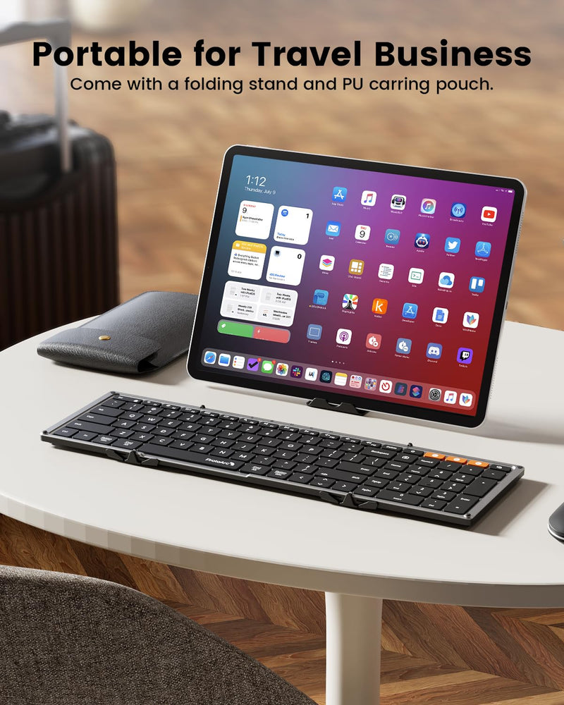 ProtoArc Backlit Foldable Keyboard, XK01 Plus Folding Portable Bluetooth Keyboard for Travel, Full Size External Wireless Keyboard with Backlight for iPad Surface Tablet Smartphone Laptop PC