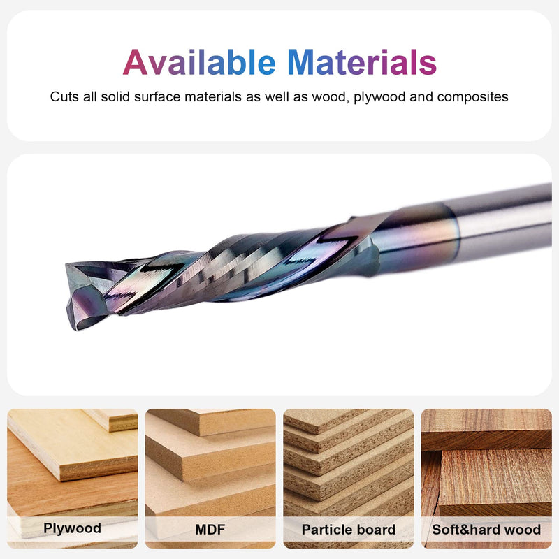 SpeTool 5Pcs Carbide Compression Router Bit Up&Down Cut 1/8 inch Cutting Dia for CNC Mill Machine Wookwork 3D Profile Detail Engraver Carving Coated COMPRESSION CUT D1/8-L3/4"