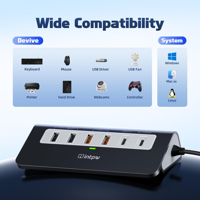 USB C Hub 10Gbps, 9-in-1 USB C Docking station 3.28FT with 4K@60Hz HDMI, Type-C & 2 Type-A 3.2, 2 USB-A 2.0, PD 100W, SD/TF Port, Black Aluminum USB Hub for Laptop, iPhone 16/15, MacBook Air/Pro