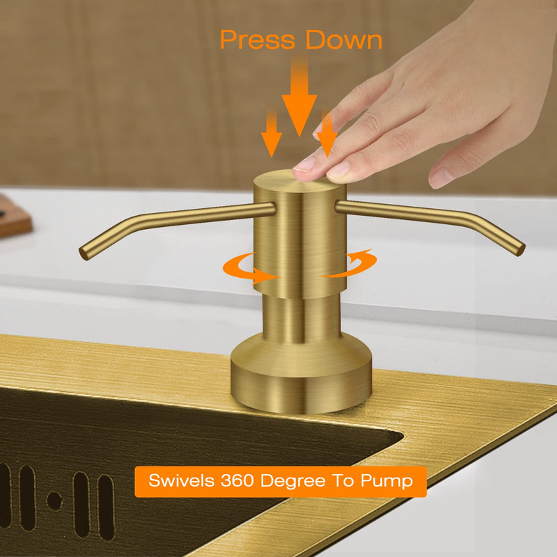 Sink Soap Dispenser for Kitchen Sink, Countertop Built in Sink Soap Dispenser with 47”Extension Tube kit, No Need to Fill The Little Bottle Again (Golden) Golden