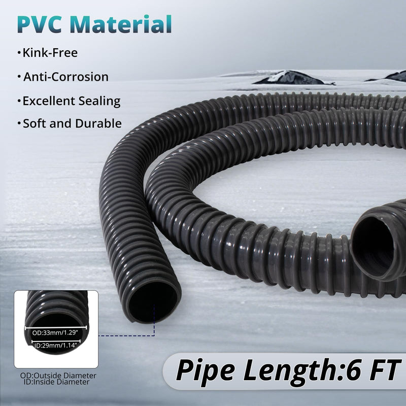 HXH Bilge Pump Hose, Installation Kit, 1-1/8 Inch Dia,6 FT Premium Quality Kink-free Flexible PVC Hose, Stainless Steel Hoop*2 and Thru-Hull Fitting 1-1/8inch Hose