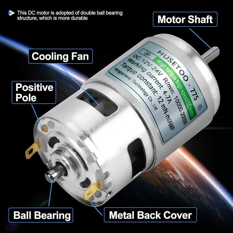775 DC Motor, 12V DC Motor, High Torque DC Motor, Max 20000RPM, Double Ball Bearing, Quiet Power Wheels, Motor Upgrade DC Motor (with Bracket) (D Shaft Motors) D Shaft Motors