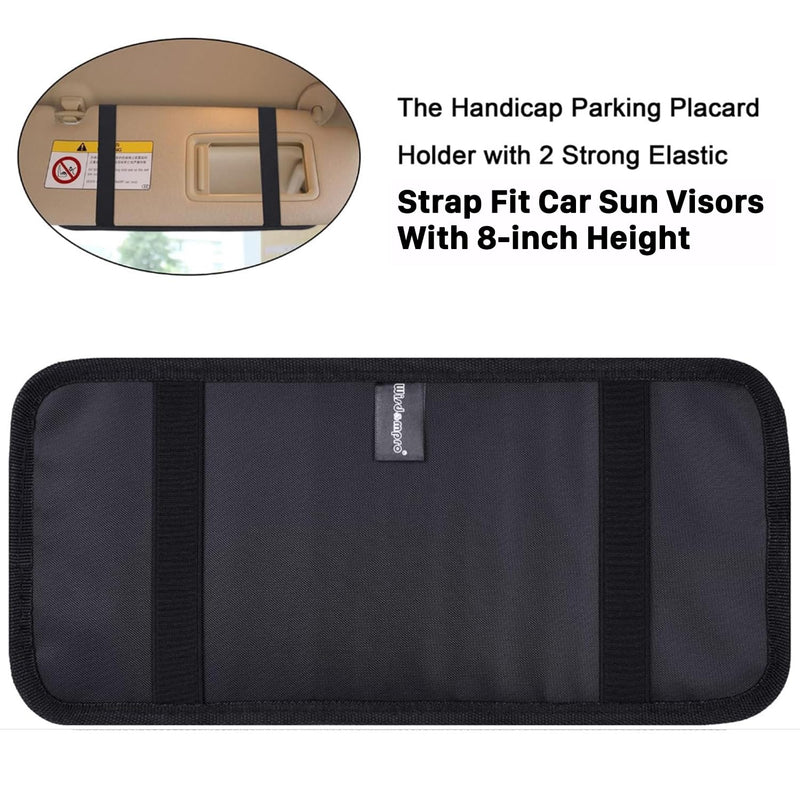 Handicap Placard Holder for Auto, Wisdompro Disabled Parking Permit Sign Protector for Car Sun Visor with Note Paper Slot, Pen Holder and Elastic Strap - Black