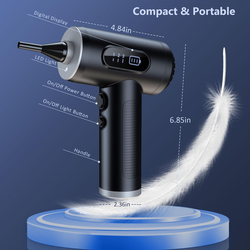 Electric Compressed Air Duster, 3-Gear Dust Blower for Computers Cordless PC Dusters Keyboard Electronics Cleaning Kit - 50000RPM 6000mAh Rechargeable with LED Light Display MAX-AD
