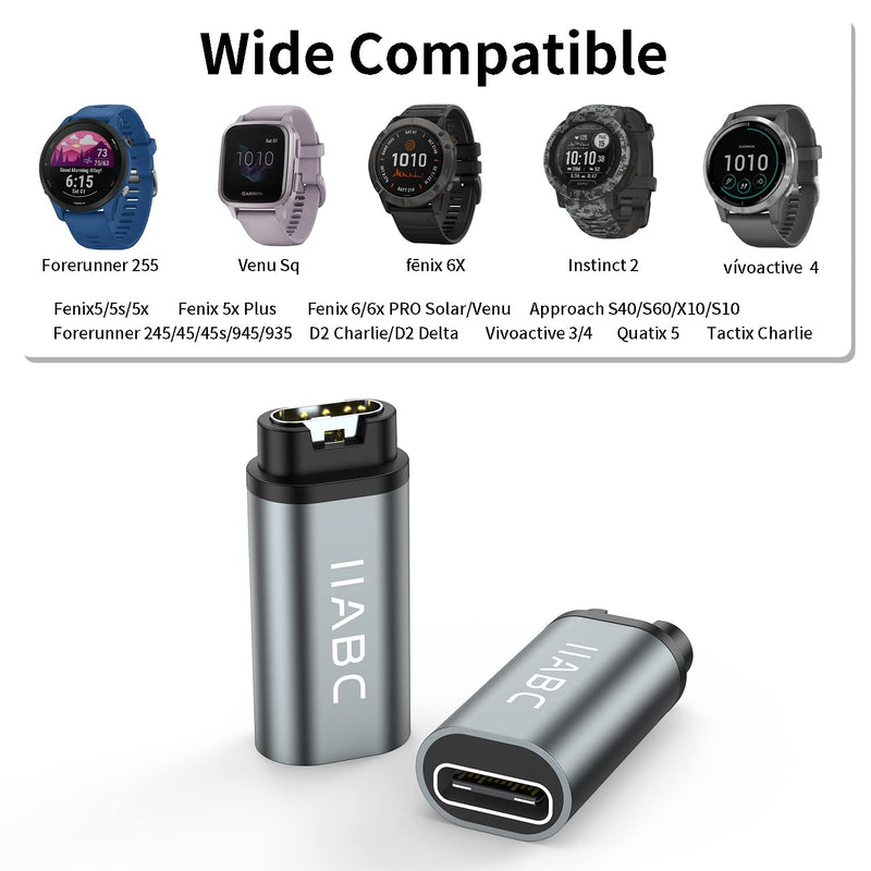 Garmin Watch Charging Adapter, Type C Charger Adapter 2Pack Compatible with Garmin Fenix 7 7S 7X 6 6S 6X 5 5S 5X Plus Pro, Forerunner 955 965 745 935 945 45 45S 245, Approach S60 X10 and More