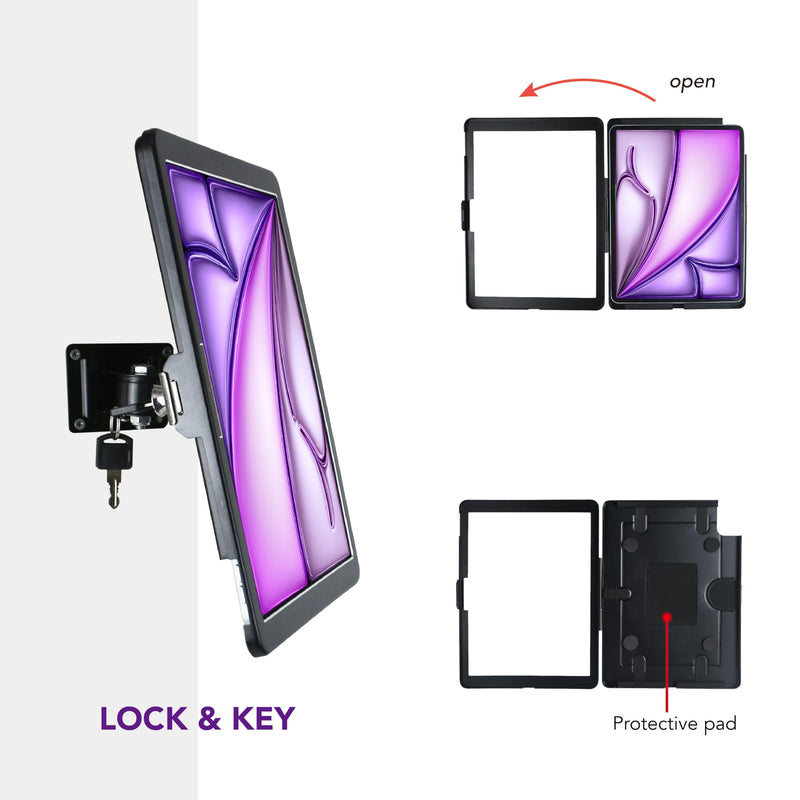 On Wall Mount Bracket for iPad Air 13-inch M3 2025 & M2 2024,Excluding Other 13" iPad,with Lock &Key, Multi Angle Design,Metal,(Black)