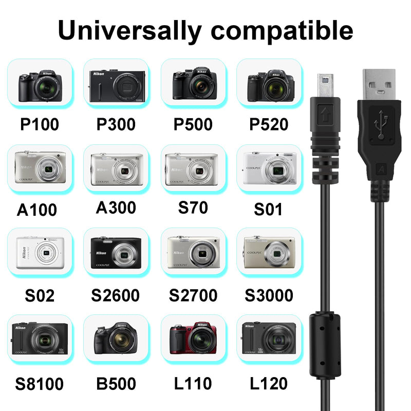UC-E6 USB Cable for Nikon CoolPix S4000 S3000 S3300 S3700 S6500 S3500 S6600 S6300, P100 P530, Compatible with Nikon Digital SLR DSLR D3300 D750 D5300 D7200 D3200 (3.3ft) 1M