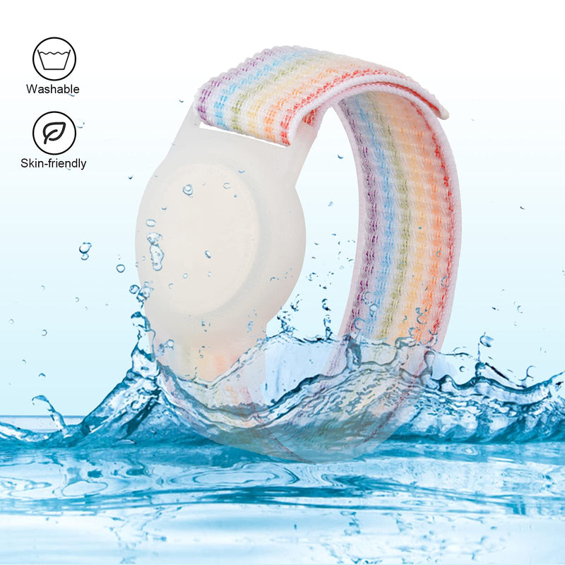 Kids Wristband Compatible with Apple AirTag, Protective Case for Air Tag GPS Tracker Holder with Nylon Bracelet, Adjustable Anti Lost Watch Band for Toddler Child Elder (Rainbow A) Rainbow A