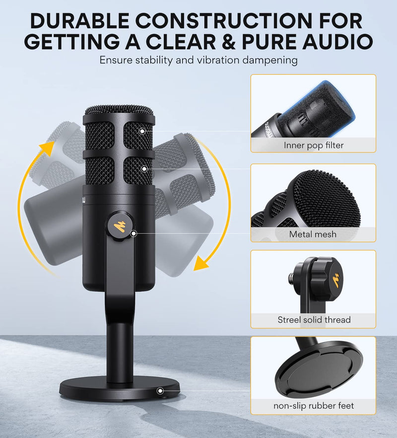 MAONO XLR Podcast Microphone, Cardioid Studio Dynamic Mic for Vocal Recording, Streaming, Voice-Over, Voice Isolation Technology, Metal Mic, Works for Audio Interface, Mixer, Sound Card-PD100 PD100 XLR Microphone