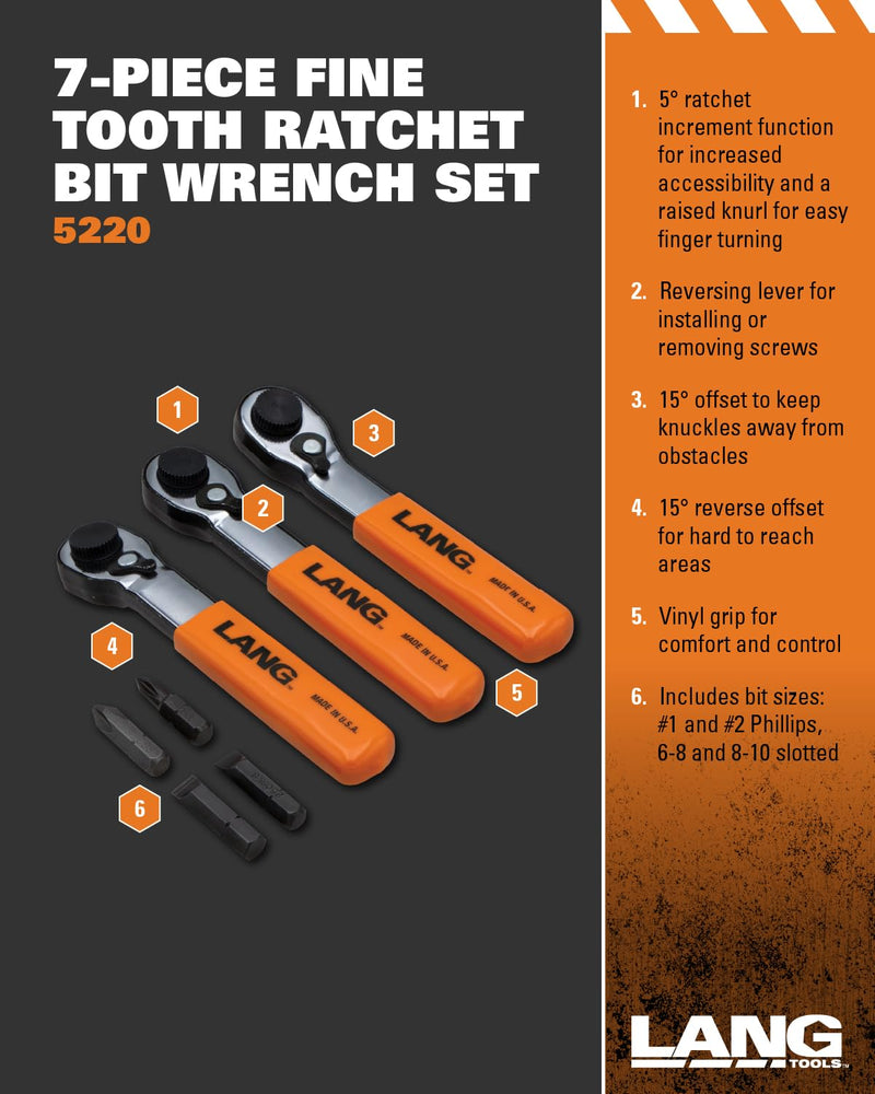 Lang Tools 5220 7-Piece Fine Tooth Bit Wrench Set , Black