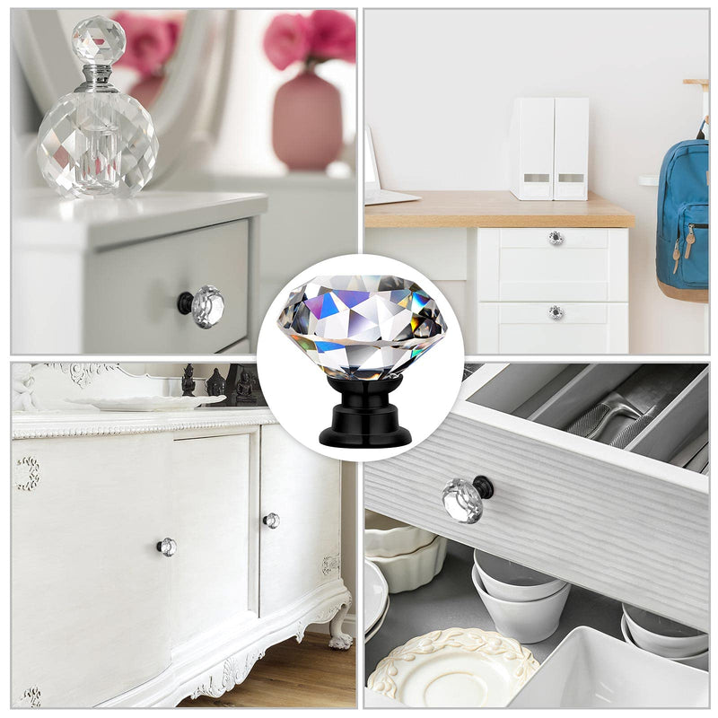 Hotop 30 Pieces Crystal Drawer Knobs Clear 30mm Diamond Crystal Dresser Knobs Glass Cabinet Pulls Handles with Screws for Kitchen Office Bathroom Cabinet (Black) Black