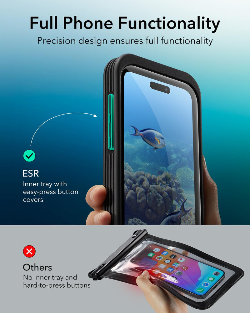 ESR Waterproof Phone Pouch for iPhone 15 Pro Max /14 Pro Max, Underwater Touch Sensitivity, IPX8 Floating Waterproof Cellphone Case with Lanyard, Dry Bag for Snorkeling, Black iPhone 15 Pro Max/14 Pro Max