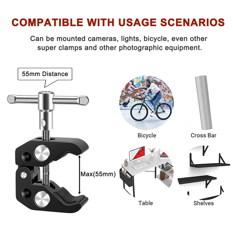 Super Clamp Camera Mount with Double Ball Head Adapter for Ronin-M/Ronin MX/Insta360/Gopro/DJI Action - 2 Pieces, Max Load 4.4lb/2kg