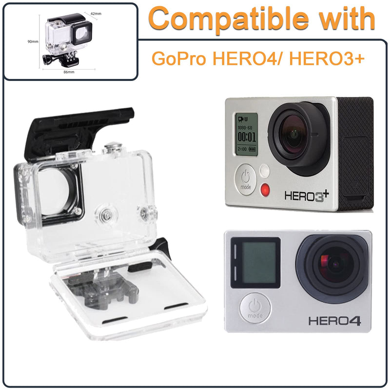 Waterproof Housing Case for GoPro Hero 4 3 Plus, Protective Underwater Dive Shell with Bracket for Go Pro Hero4 3+ Action Camera Accessories Kit