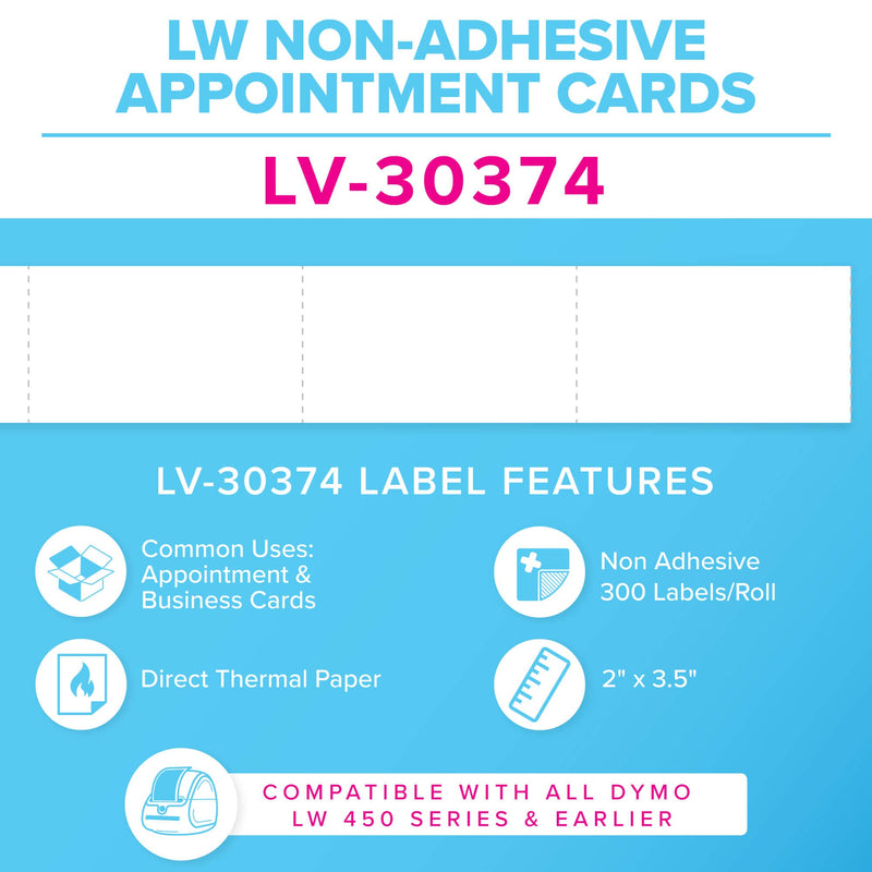 LabelValue LV-30374 Appointment Cards - Compatible with Dymo LabelWriter 450 Series and Earlier Printers - 2 x 3-1/2", 300 Cards/Roll, Non-Adhesive, Perfect for Appointment Reminders and More