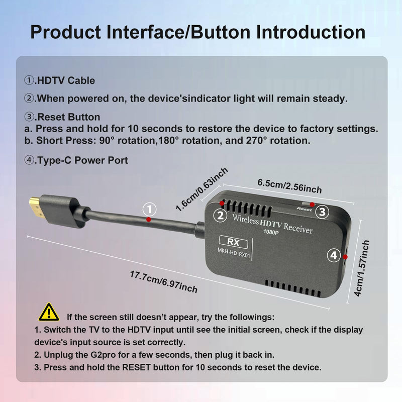 1080P HDTV Screen Mirroring Adapter G2pro, Only Support Mirroring Video&Audio from Phones/Tablets/Laptops to TV/Projector/Monitor, i*OS only Support Free Apps(Non-Subscription), no Work with Net*Flix